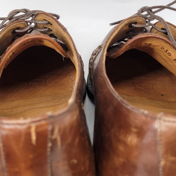 Peter Huber Mens Brown Leather Woven Cap Toe Derbys Size US 10 M Made In Spain - Picture 3 of 16
